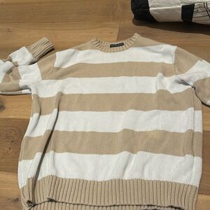 white and brown striped brandy sweater. perfect for the fall season.